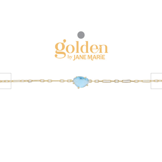 18K Gold Plated Link Paperclip Chain Bracelet with "March" Aquamarine Pendant
