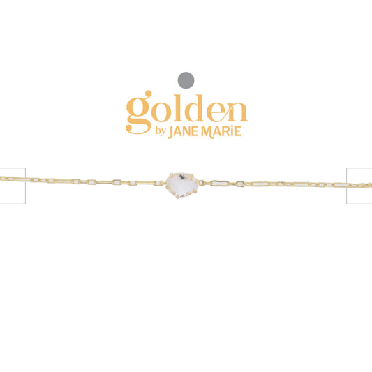 18K Gold Plated Link Paperclip Chain Bracelet with "April" Clear Pendant