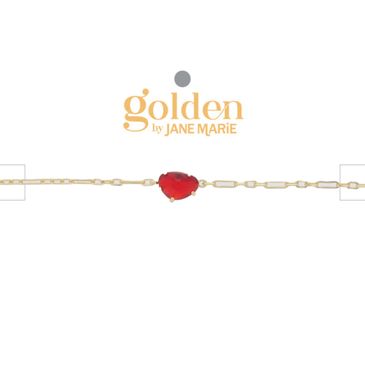 18K Gold Plated Link Paperclip Chain Bracelet with "July" Carnelian Pendant
