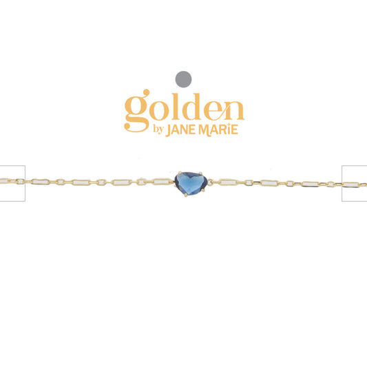 18K Gold Plated Link Paperclip Chain Bracelet with "September" Sapphire Pendant