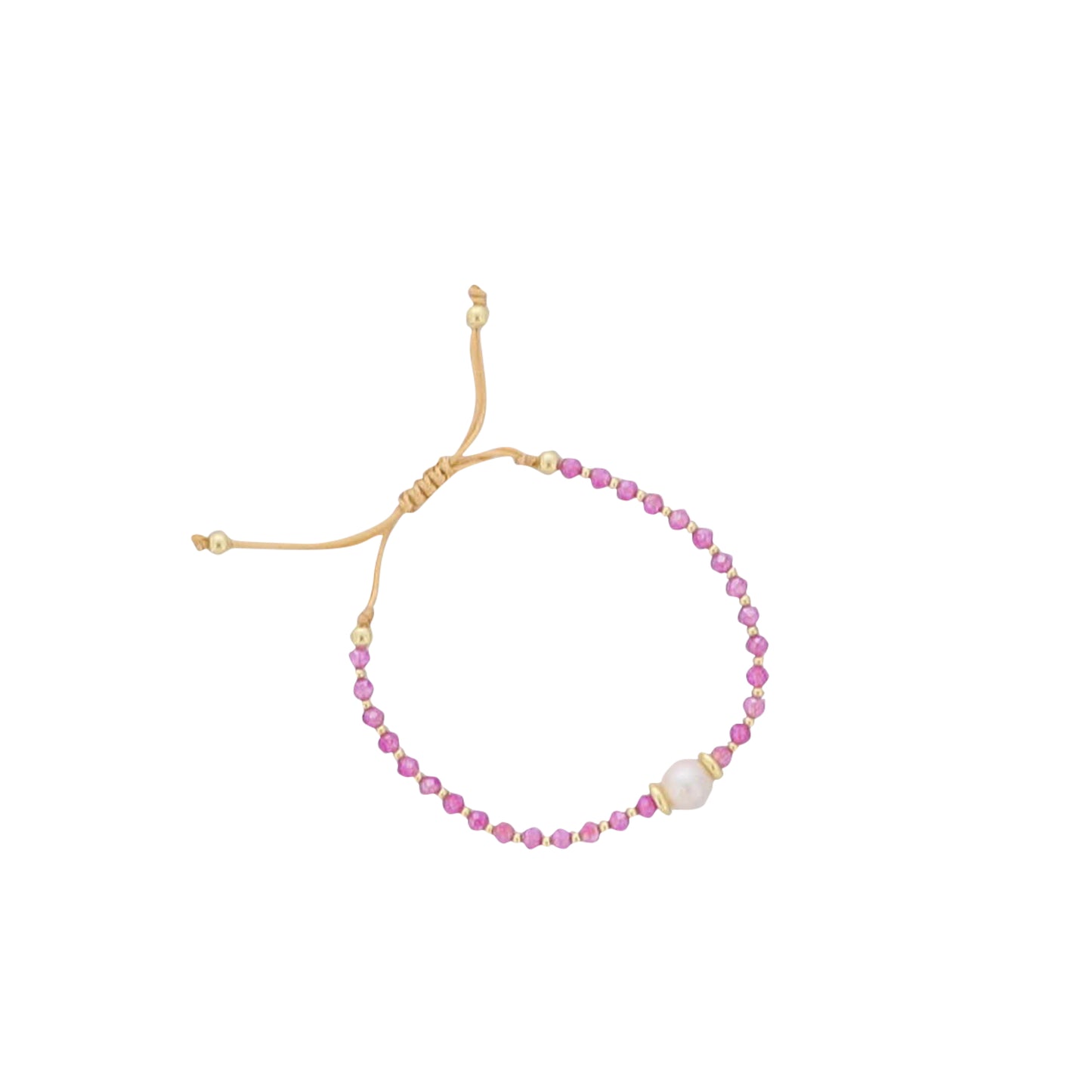 18K Gold Plated Hot Pink Glass Beaded Bracelet with Fresh Water Pearl
