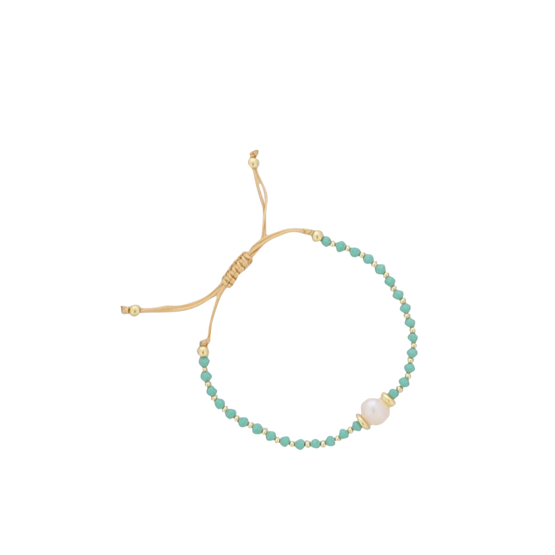 18K Gold Plated Mint Glass Beaded Bracelet with Fresh Water Pearl