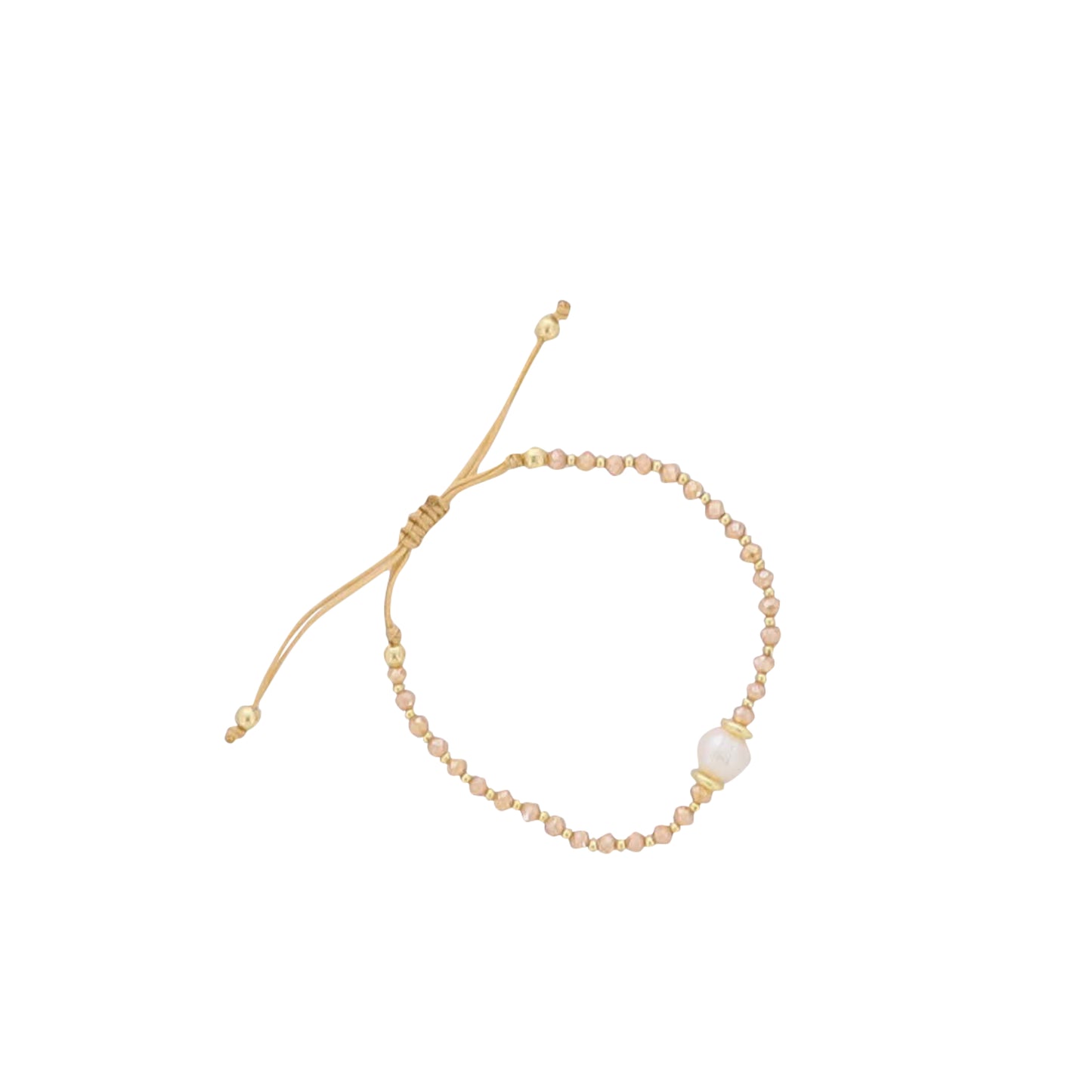 18K Gold Plated Champagne Glass Beaded Bracelet with Fresh Water Pearl