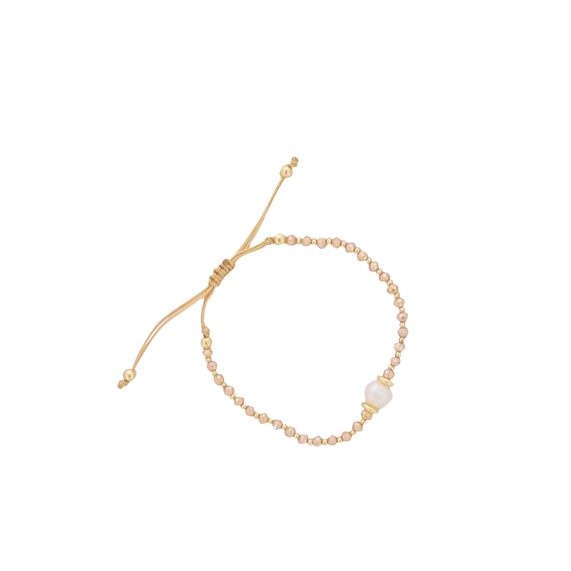 18K Gold Plated Champagne Glass Beaded Bracelet with Fresh Water Pearl