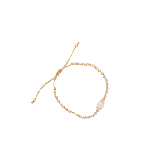 18K Gold Plated Champagne Glass Beaded Bracelet with Fresh Water Pearl