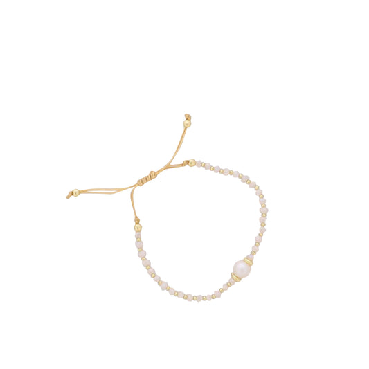 18K Gold Plated Pearl Glass Beaded Bracelet with Fresh Water Pearl