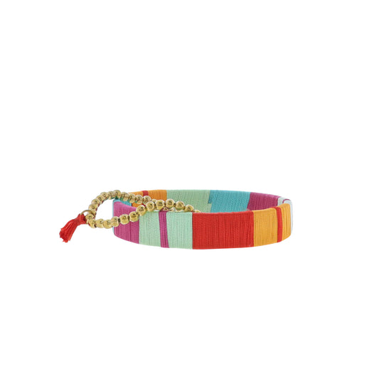 Set of 2, Thin Orange, Pink, Turquoise, Mint, Red Threaded Stretch & Bangle Bracelets