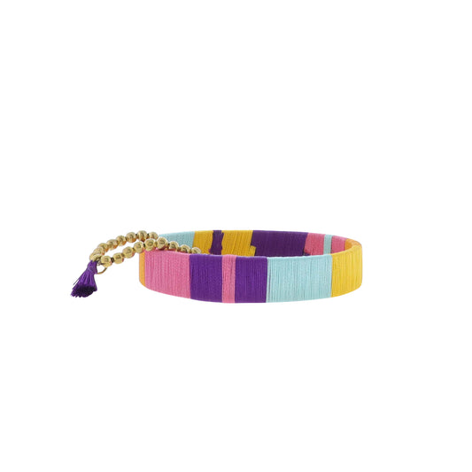 Set of 2, Thin Yellow, Purple, Light Blue, Pink, Orange Threaded Stretch & Bangle Bracelets