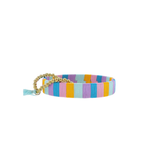Set of 2, Thin Golden Yellow, Purple, Light Blue, Pink, Orange Threaded Stretch & Bangle Bracelets