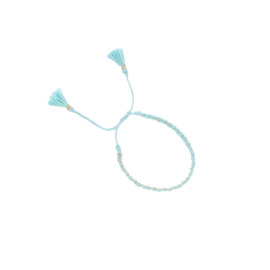 Mint Braided Thread Bracelet with Gold Beads