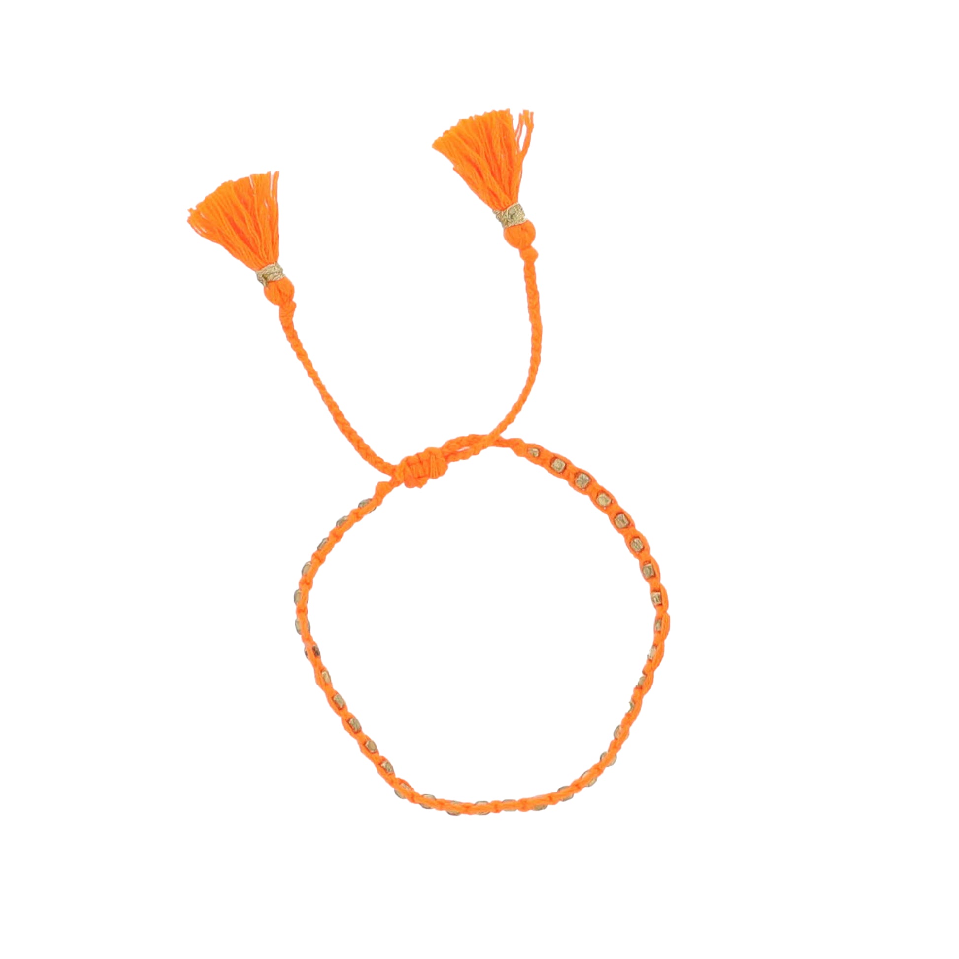 Bright Orange Braided Thread Bracelet with Gold Beads