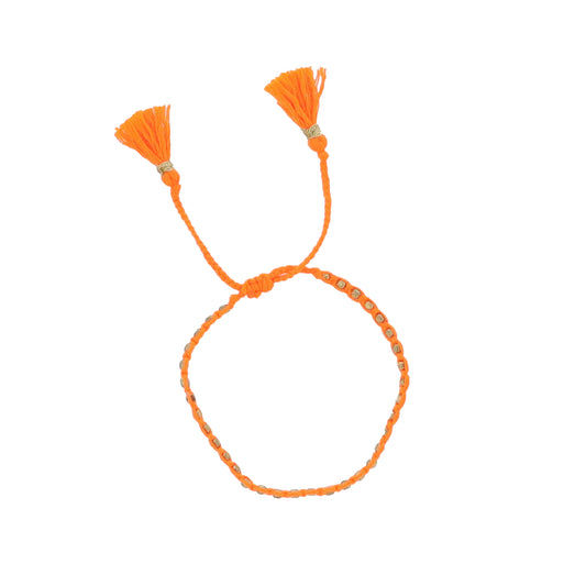 Bright Orange Braided Thread Bracelet with Gold Beads