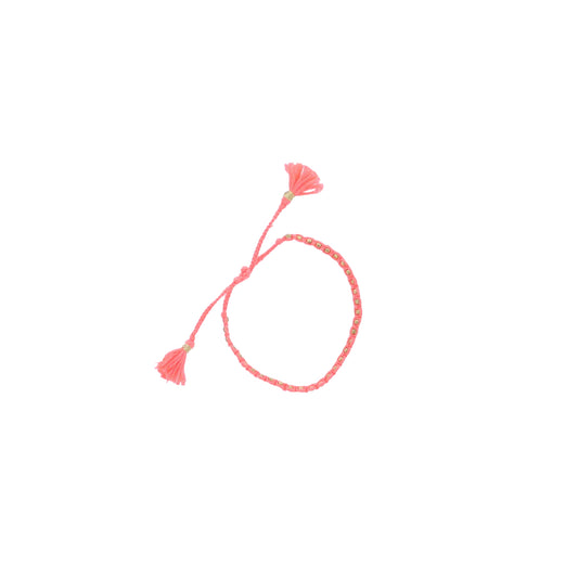 Bright Coral Braided Thread Bracelet with Gold Beads