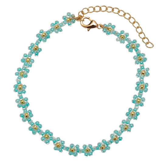 Blue Flower Beaded Bracelet