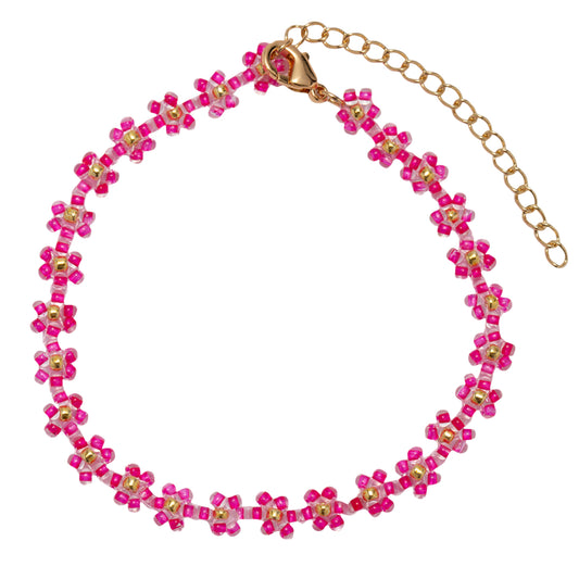 Hot Pink Flower Beaded Bracelet