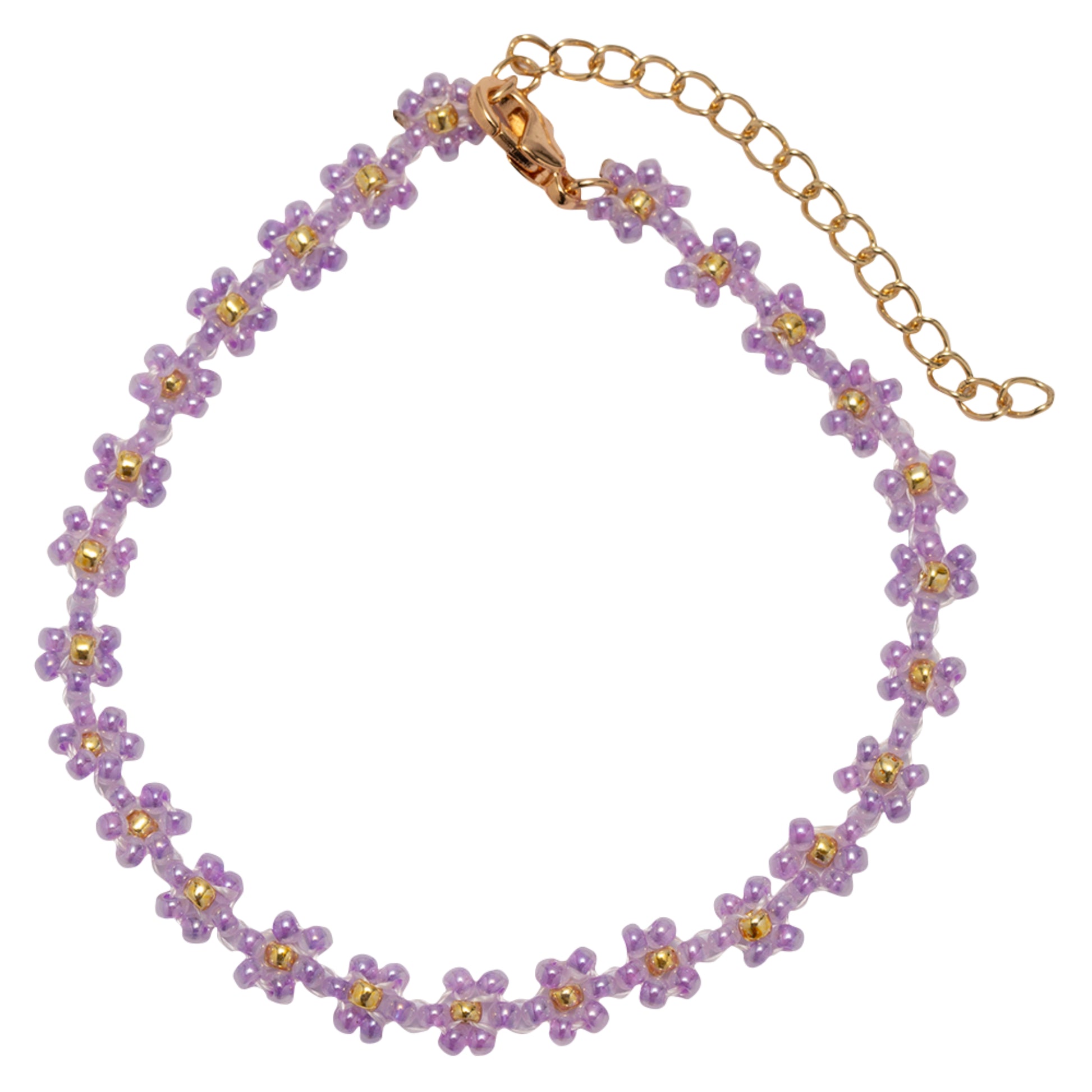 Purple Flower Beaded Bracelet