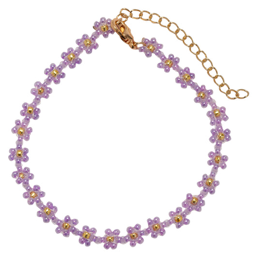 Purple Flower Beaded Bracelet