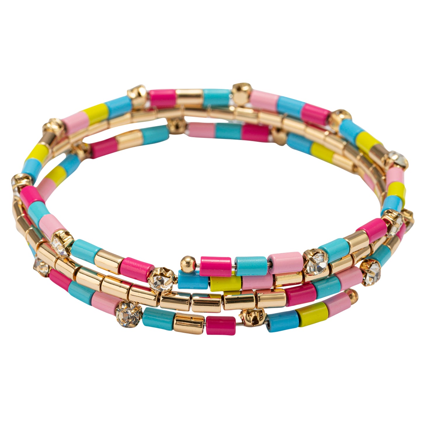 Hot Pink, Light Blue, Neon, Light Pink Coil Wrap Bracelet with Clear Crystal Accents