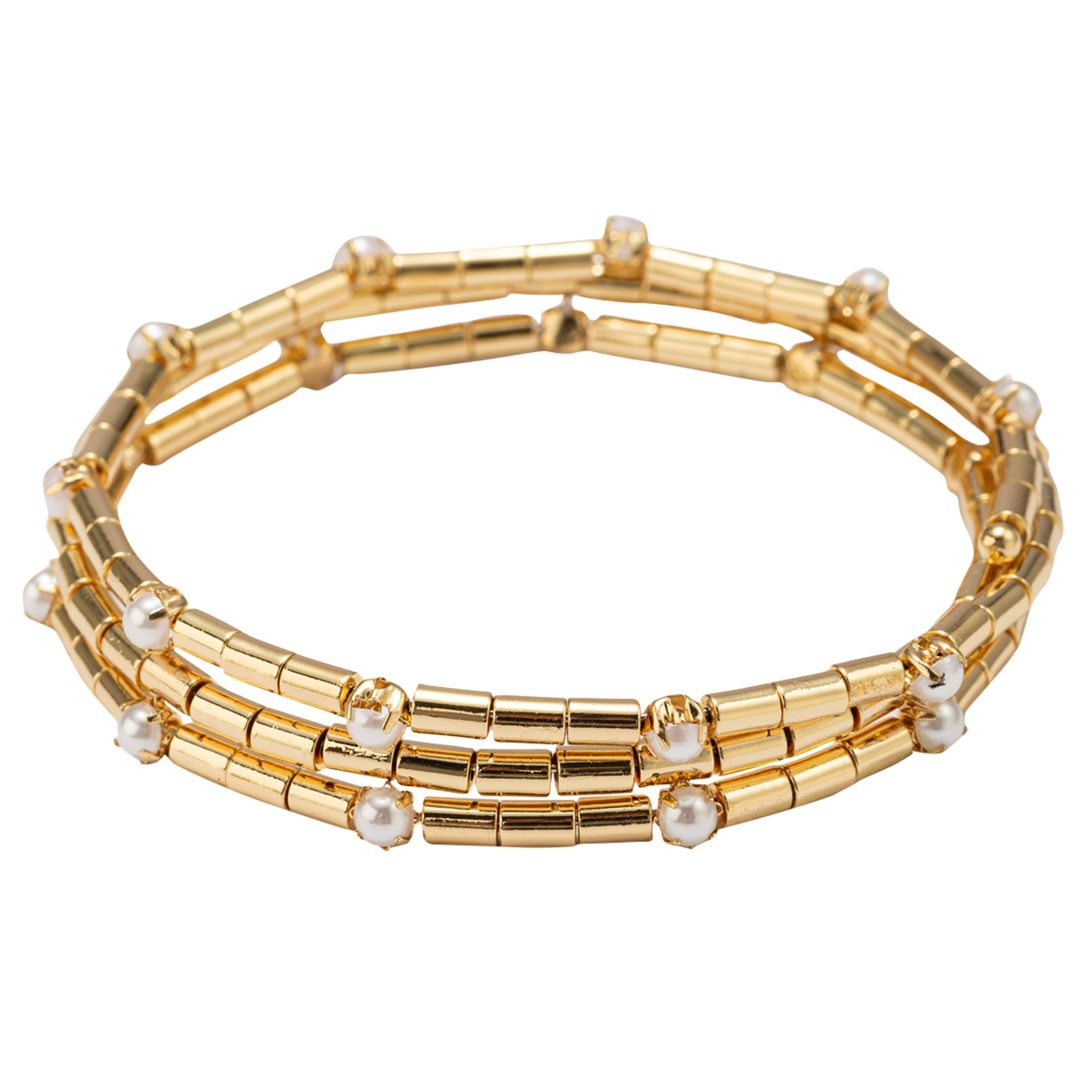 Gold Beaded with Pearl Accents Coil Wrap Bracelet