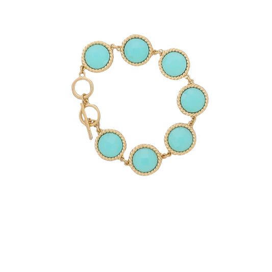 Gold Toggle Bracelet with Teal Encased Circles