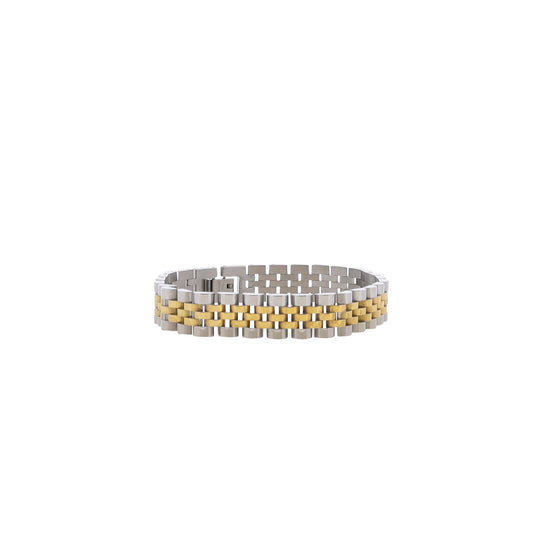 Gold & Silver Chain Link Watch band Bracelet with Foldover Clasp Closure