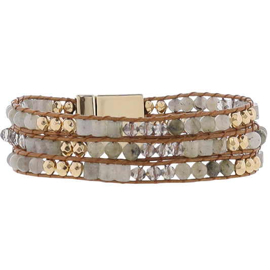 Grey, Gold Woven Beaded Bracelet Magnetic Closure