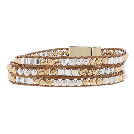 Silver, Gold Woven Beaded Bracelet Magnetic Closure