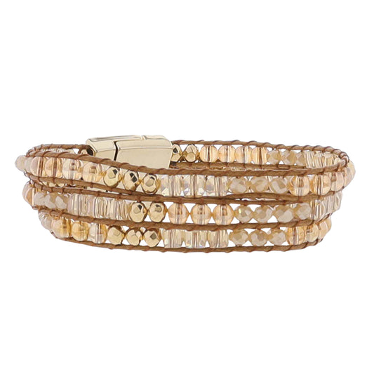 Champagne, Gold Woven Beaded Bracelet Magnetic Closure