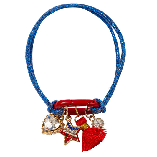 Kids Blue Stretch Elastic Crystal Star, Tassel, Heart Stretch Bracelet