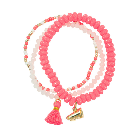Kids Set of 3 Hot Pink Beaded Stretch Bracelet with Megaphone Charm