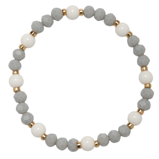 Grey, White, Gold Faceted Beaded Bracelet