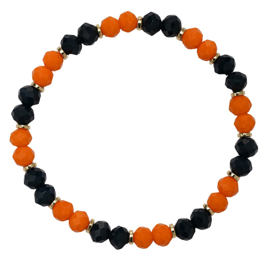 Navy, Orange, Gold Faceted Beaded Bracelet