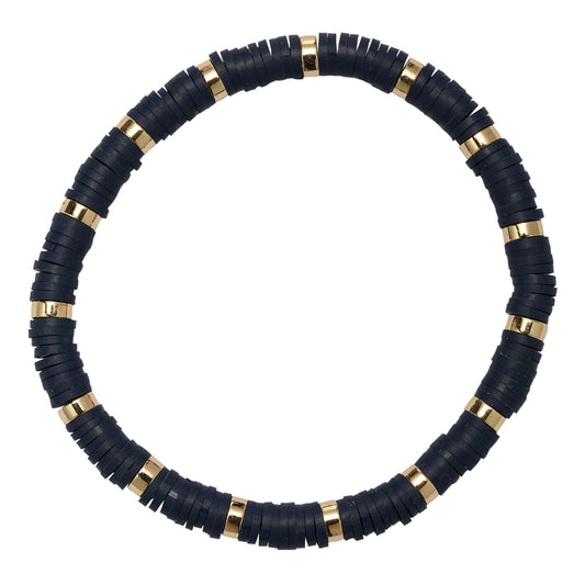 Navy, Gold Rubber Disk Beaded Bracelet