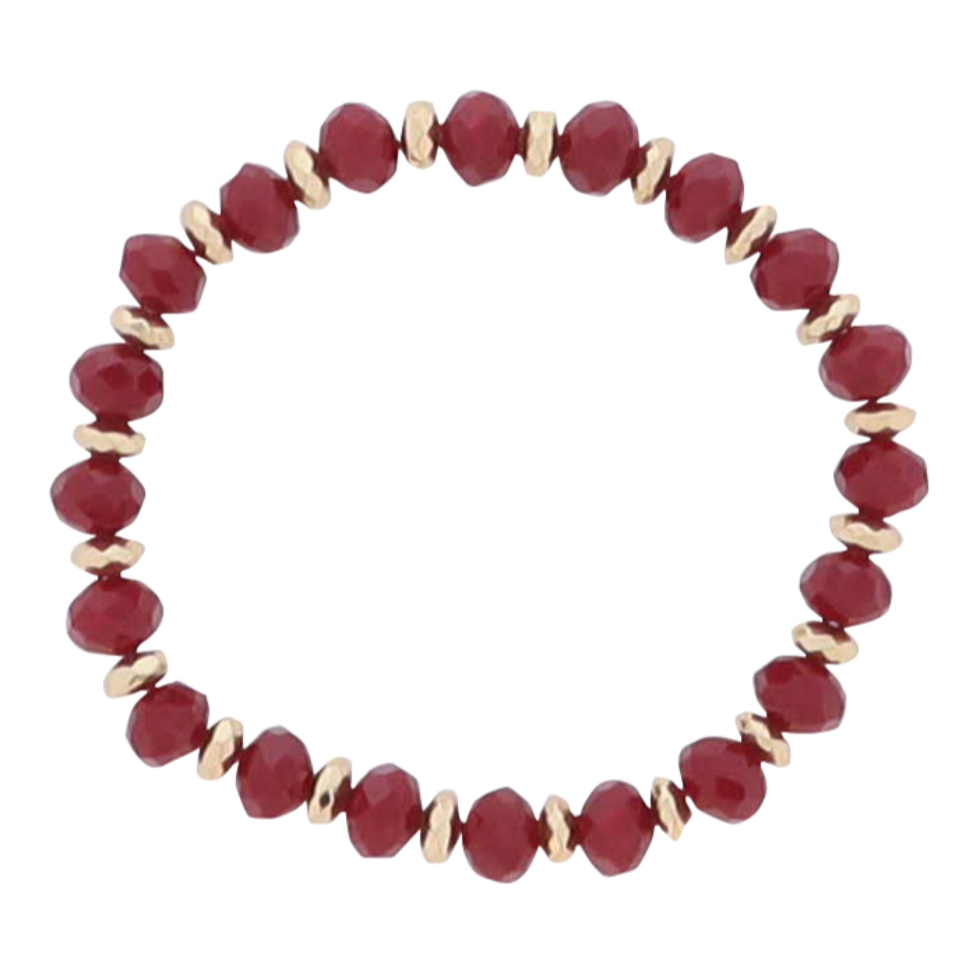 Crimson, Gold Faceted Beaded Bracelet