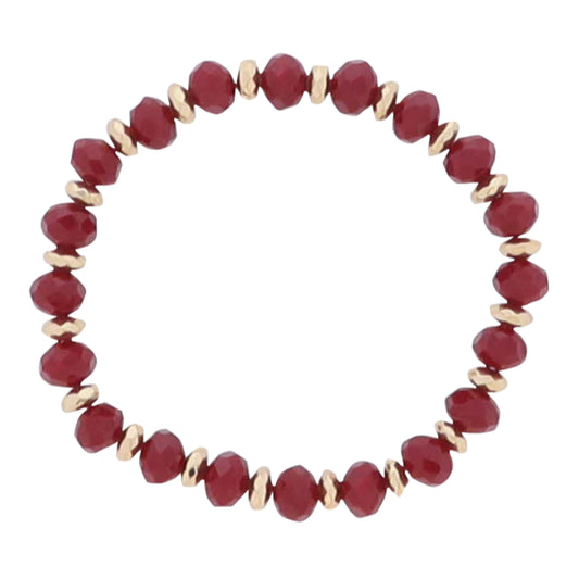Crimson, Gold Faceted Beaded Bracelet