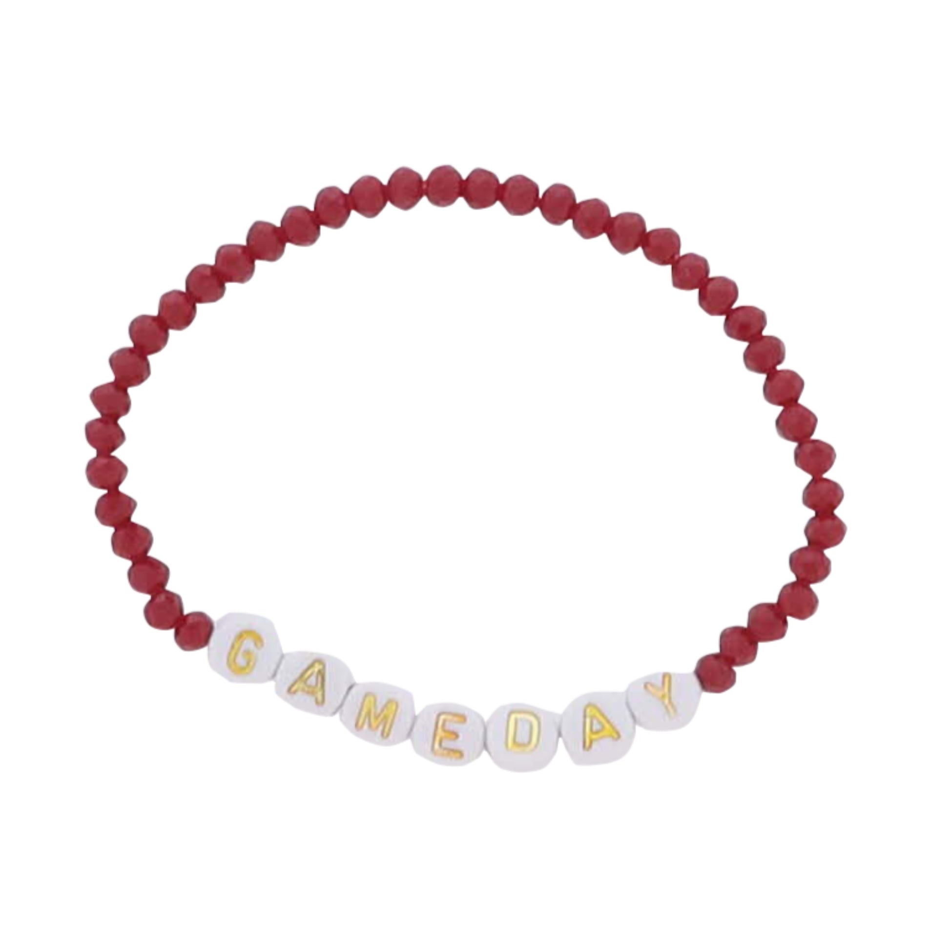 Crimson, Gold Faceted Beaded Bracelet with "Gameday"
