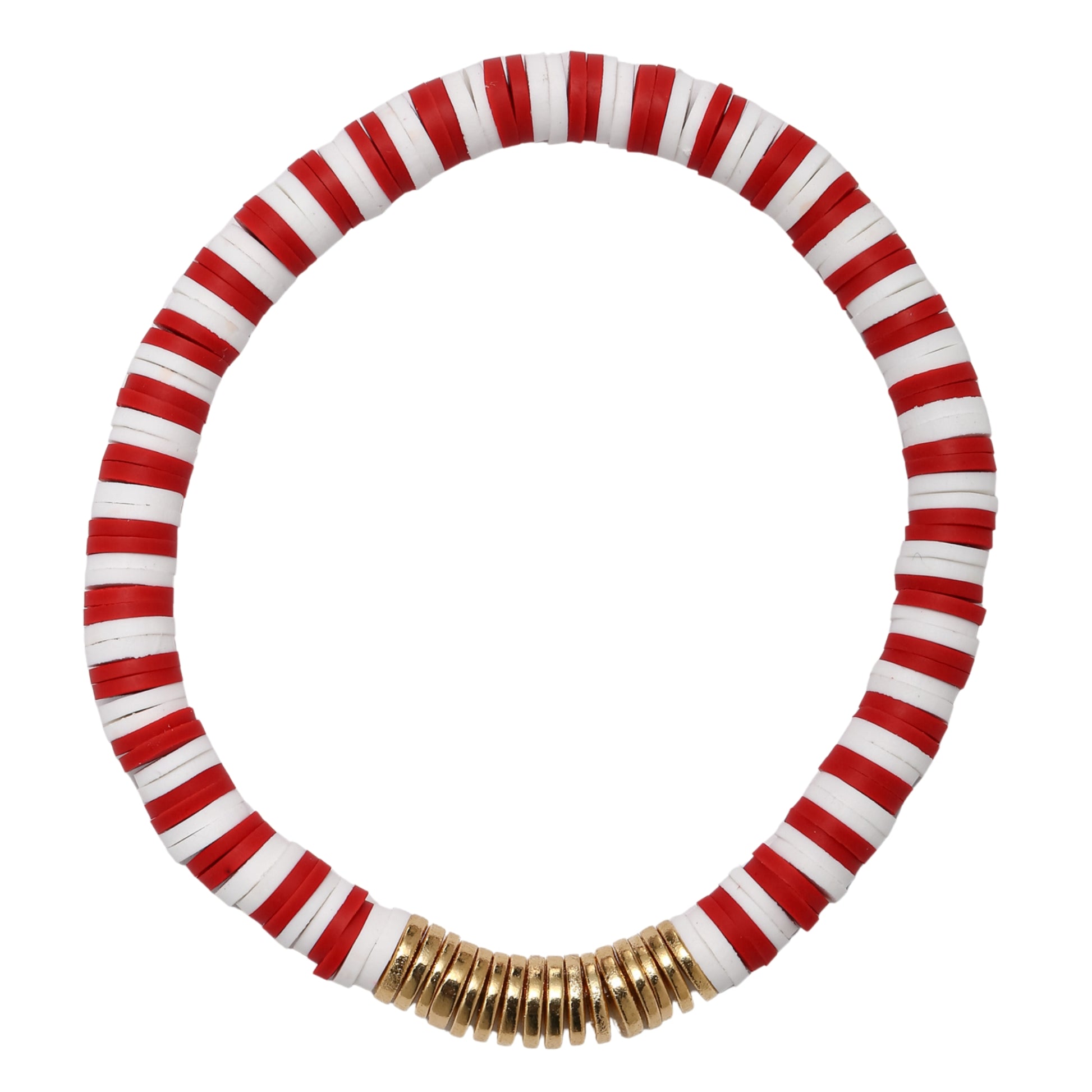 White, Crimson, Gold Rubber Disk Beaded Bracelet