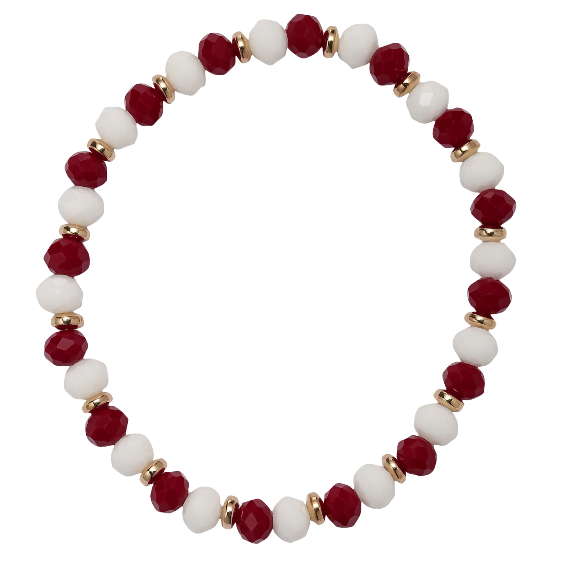 White, Gold, Crimson Faceted Beaded Bracelet