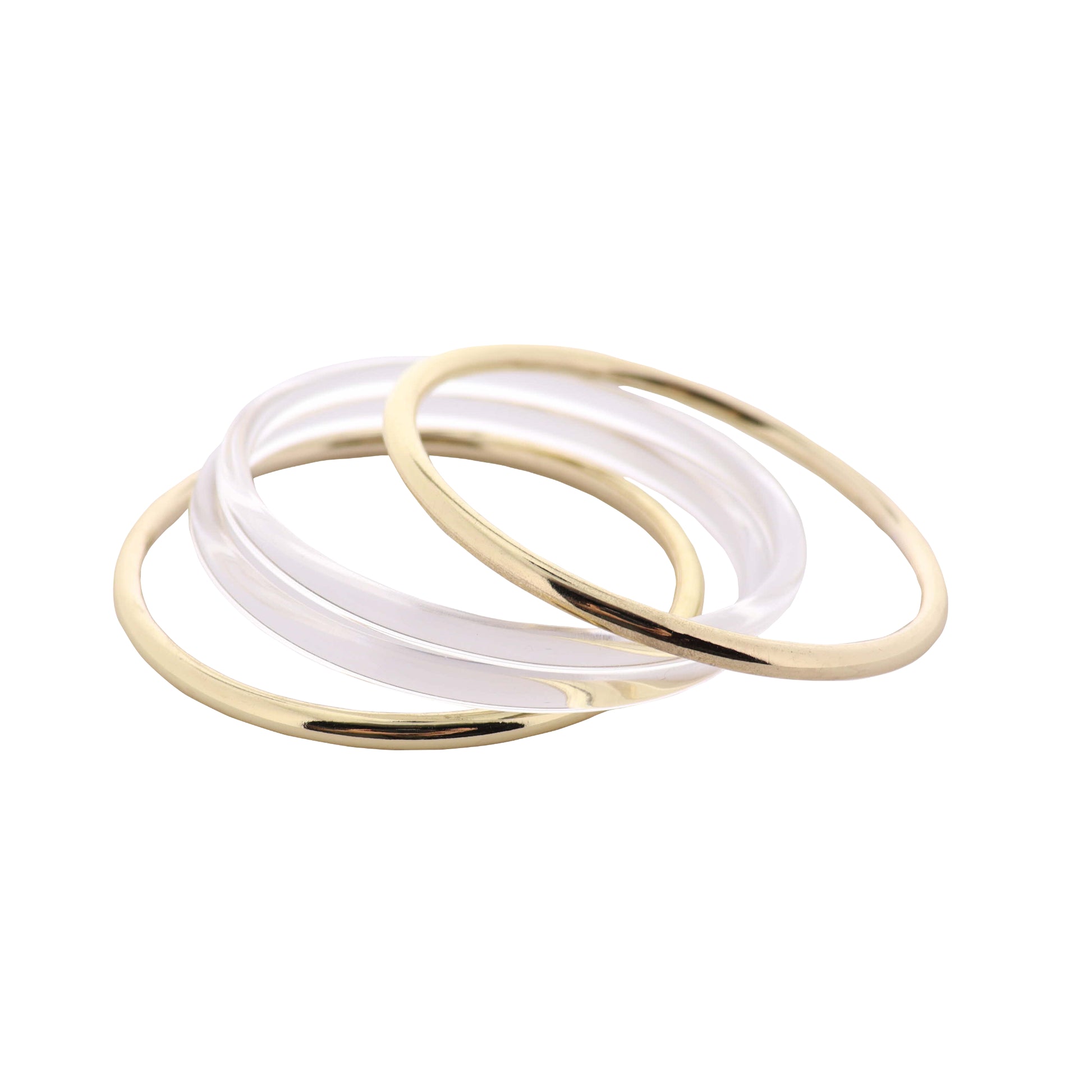 Set of 3, Clear, Gold Acrylic Bangle Bracelets