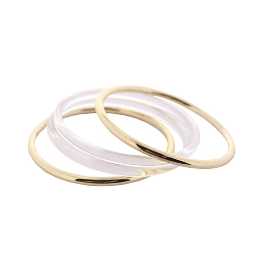 Set of 3, Clear, Gold Acrylic Bangle Bracelets