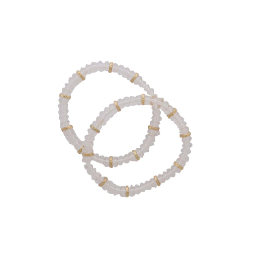 Set of 2, Clear, Gold Beaded Stretch Bracelets
