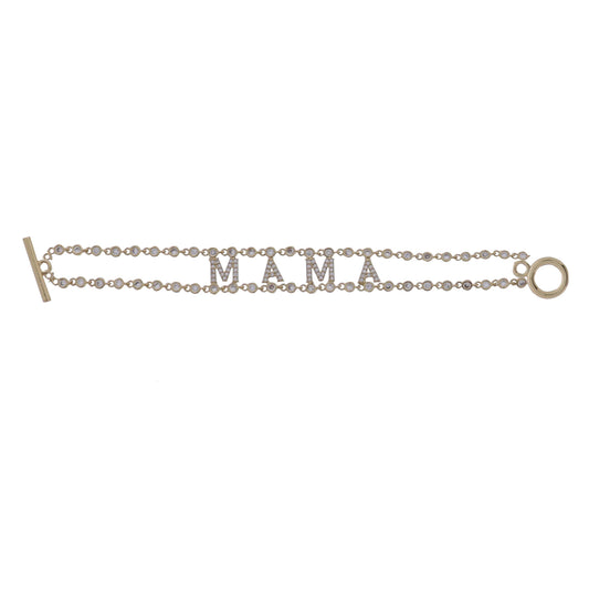 Clear Crystal Link Chain Bracelet with Clear Crstyal "Mama"
