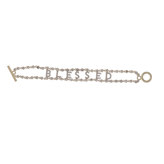 Clear Crystal Link Chain Bracelet with Clear Crystal "Blessed"