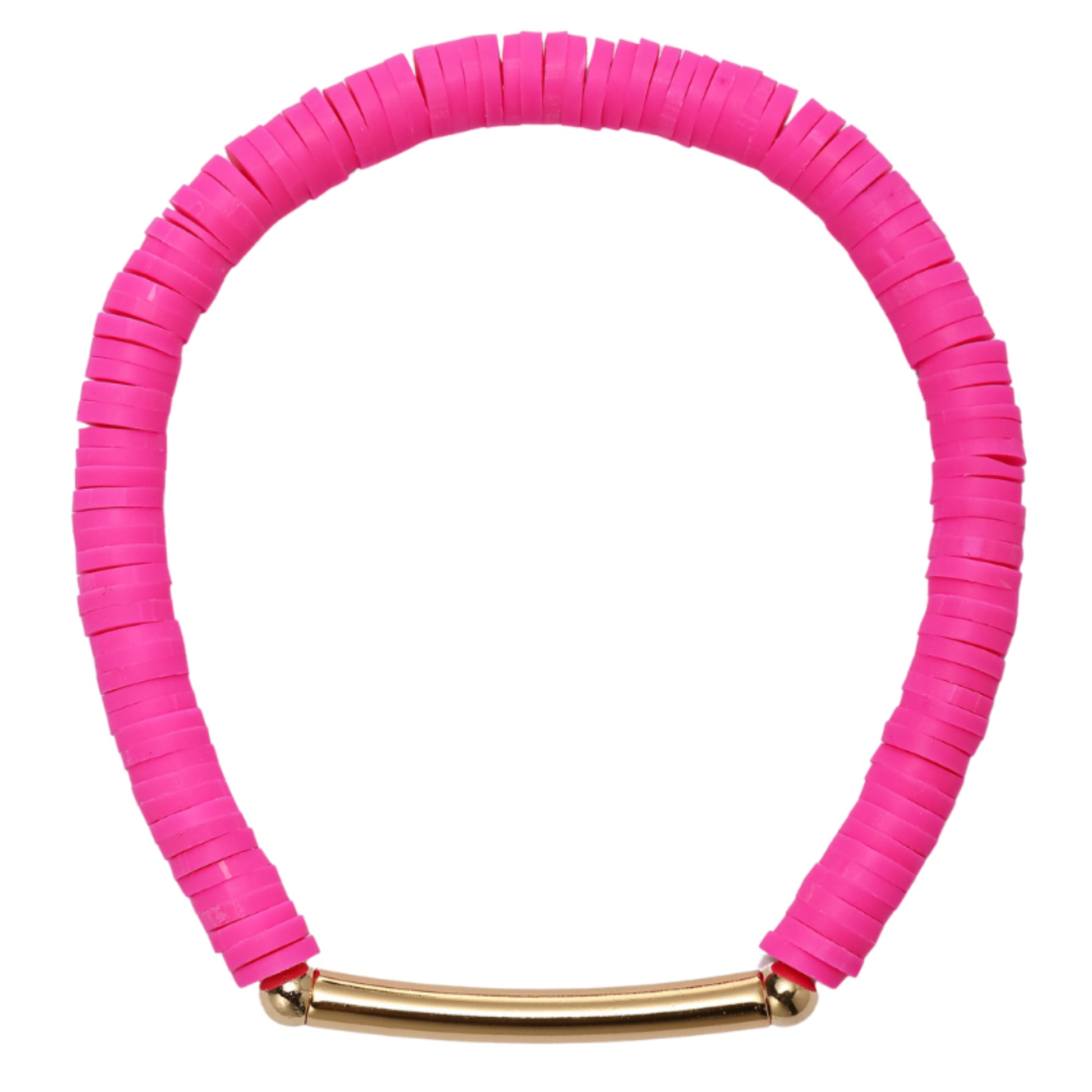 Hot Pink Rubber Beaded Bracelet with Bar