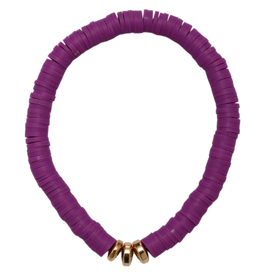 Kids Purple Rubber Disk Beaded Bracelet with Gold Spacers
