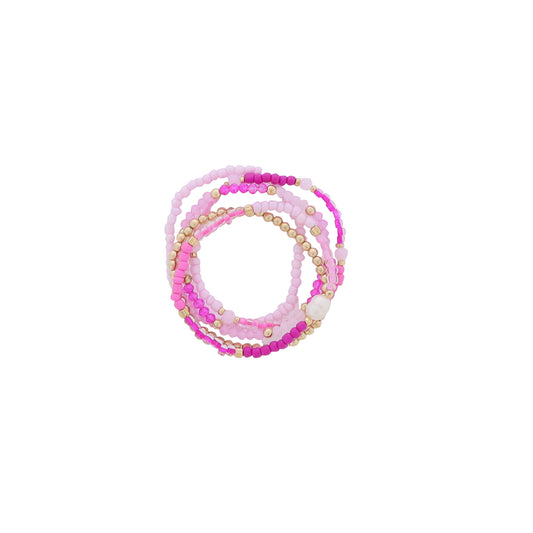 Set of 5, Light Pink, Pearl, Gold Faceted, Seed Beaded Bracelets