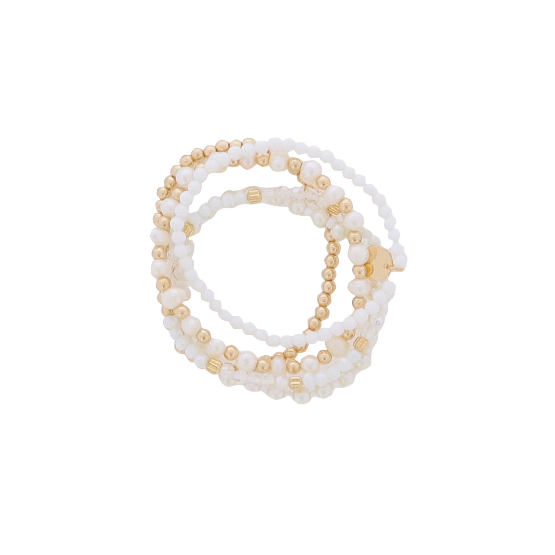 Set of 5, Clear, Pearl, Gold Faceted, Seed Beaded Bracelets