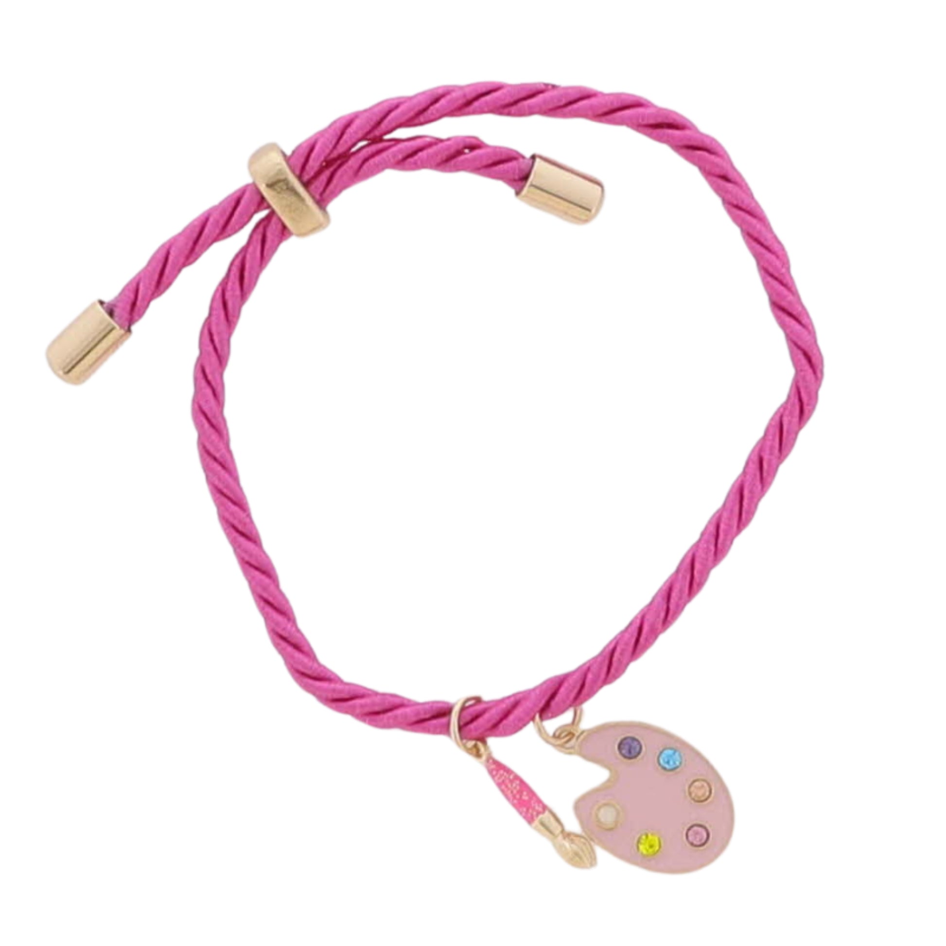 Kids Hot PInk Rope Cord Bracelet with Pink, Multi Artist Palette & Paint Brush