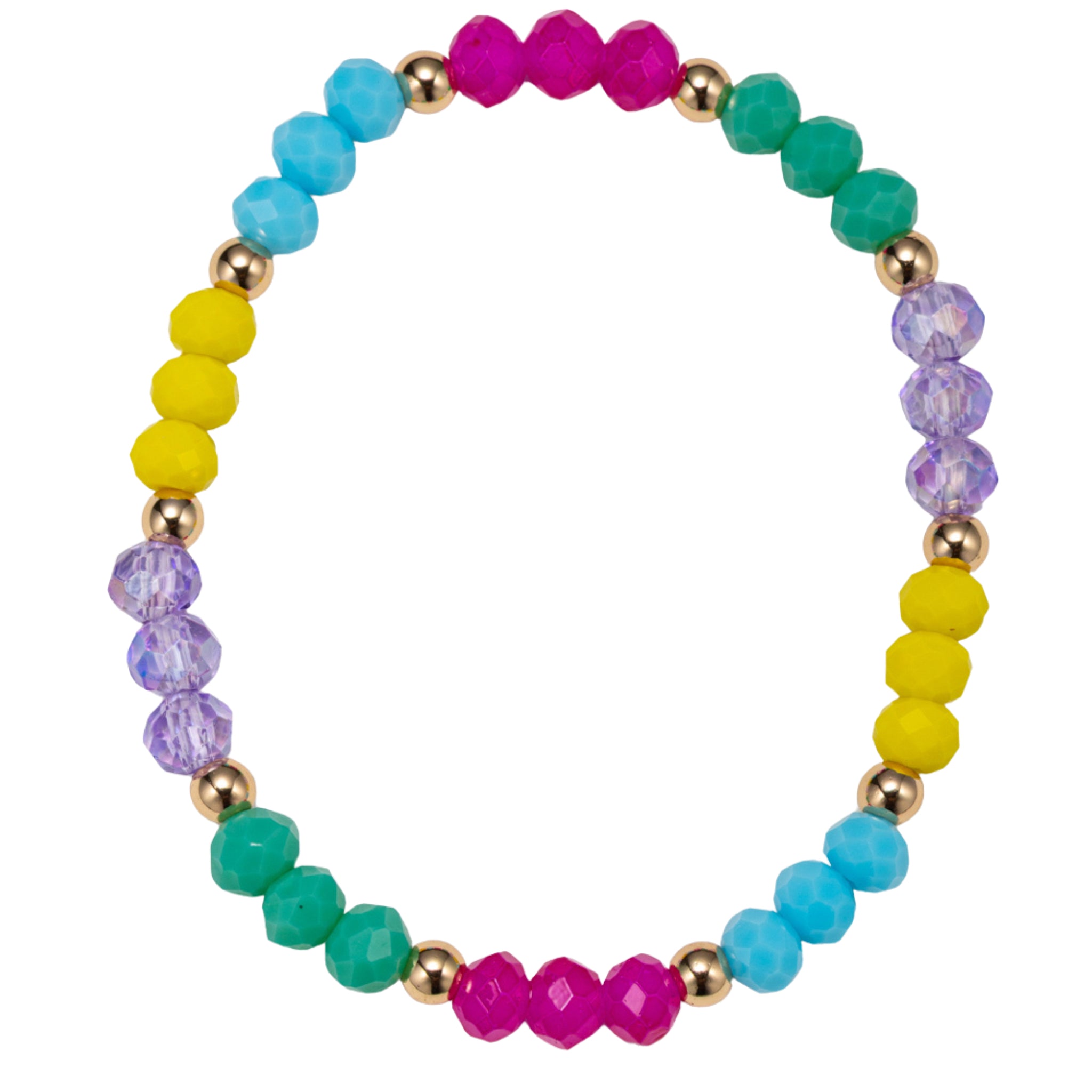 Yellow, Light Blue, Pink, Lavender Faceted Beaded Stretch Bracelet