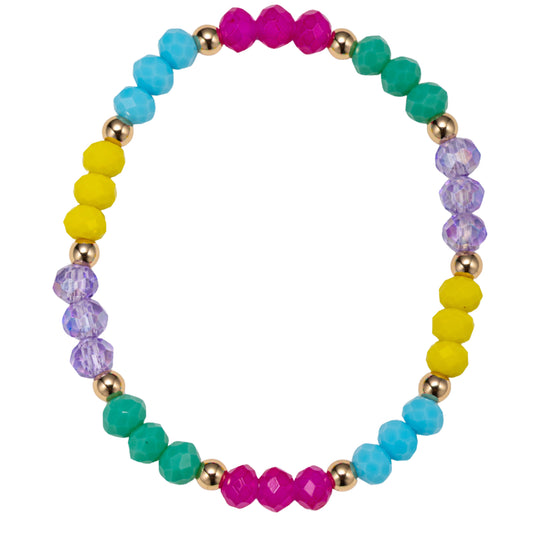 Yellow, Light Blue, Pink, Lavender Faceted Beaded Stretch Bracelet